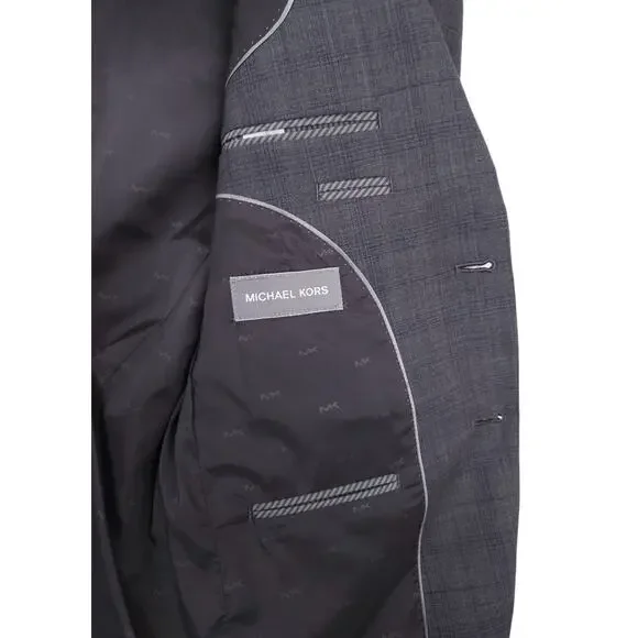 Michael Kors Mens Classic Fit 2 Piece Suit 36R 30x32 Grey Blue Plaid Wool NWT